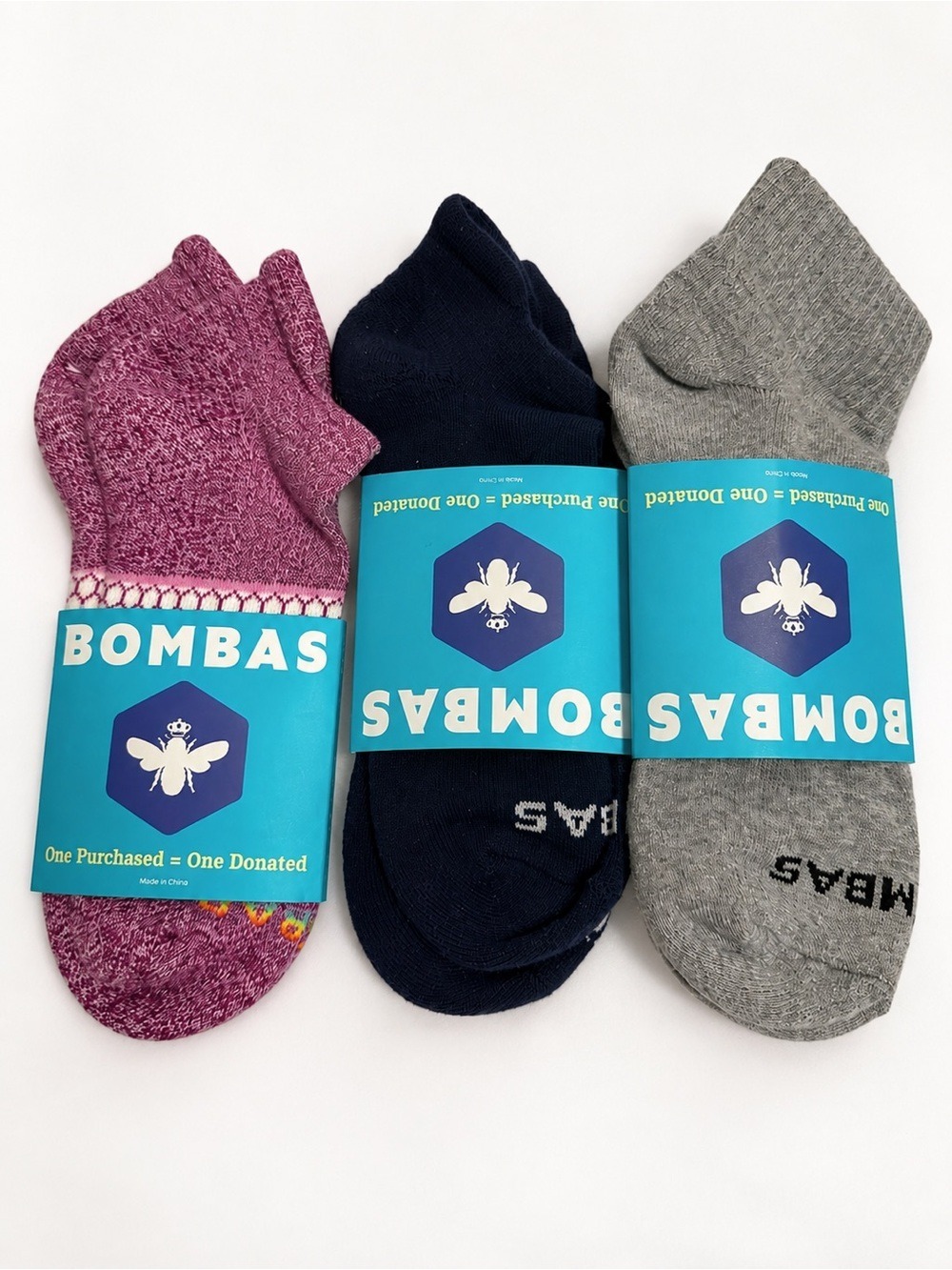 Bombas Men's No-Show Sock 3-Pack - Pink, Navy, Gray